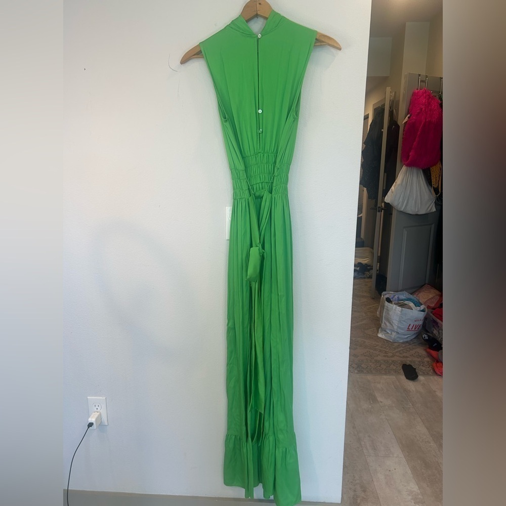 NOUVELLE SILK95FIVE Costantia Silk Maxi Dress Green Tie Keyhole Quiet Luxury S - Picture 8 of 13